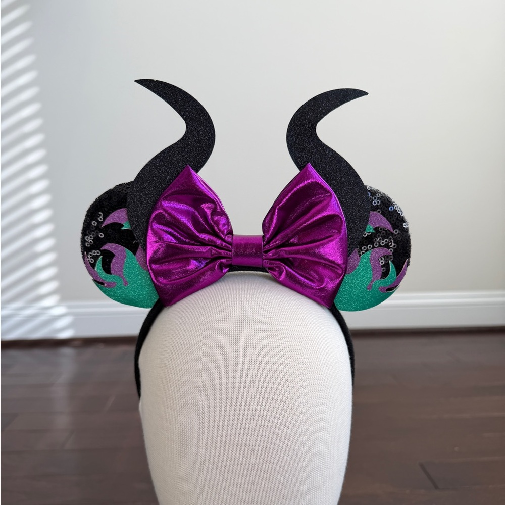 Disney Maleficent-Inspired Sequin Mouse Ears with Purple Bow